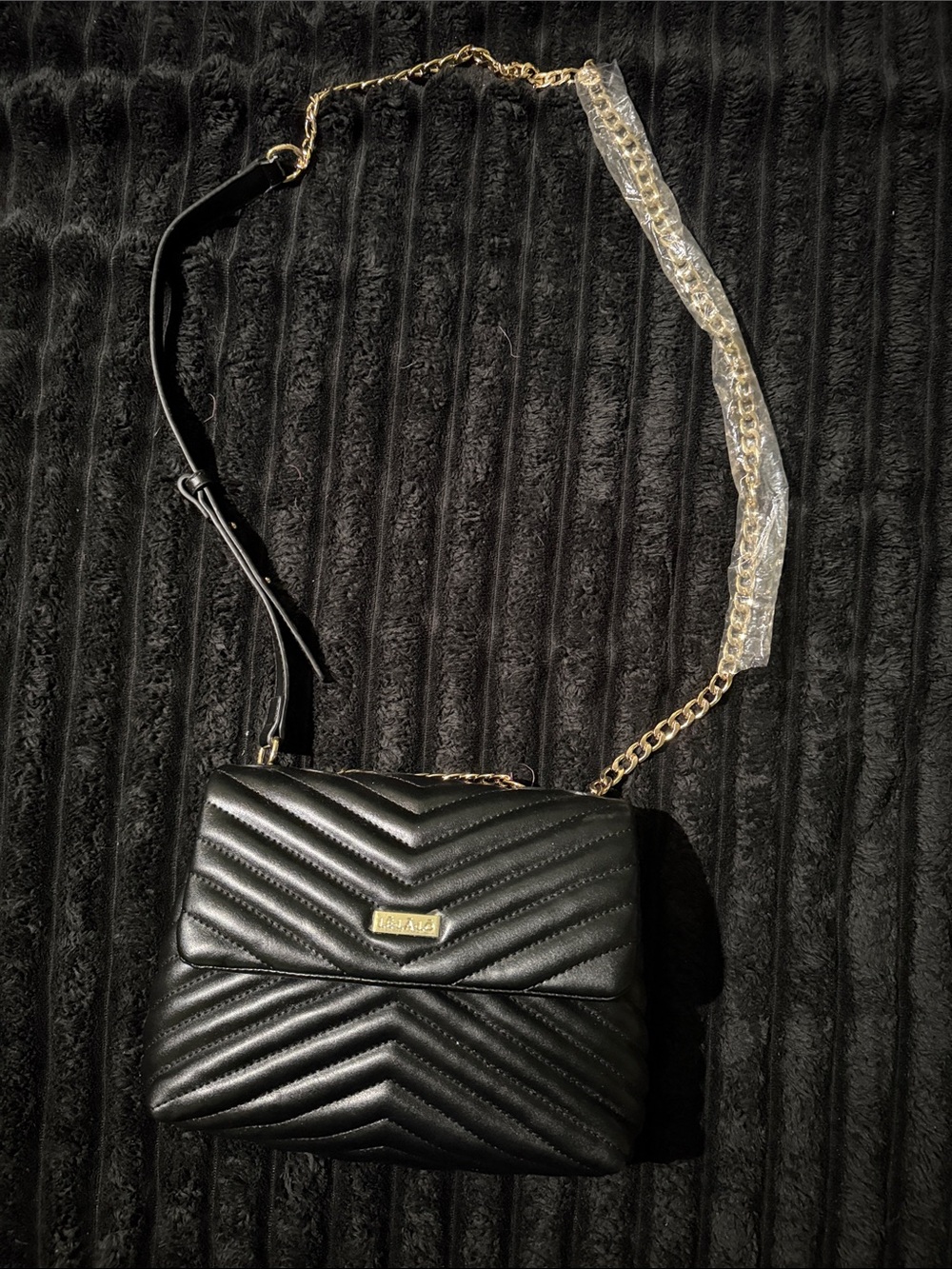 LeLaLo Black Quilted Crossbody with Gold Chain